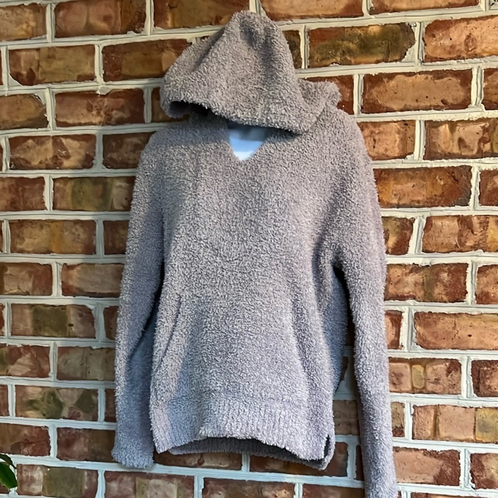 Barefoot Dreams Women's Hooded V-Neck Sweater in Light Taupe